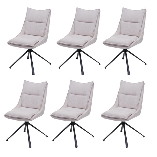 Cosmo Casa - Set van 6 Eetkamerstoelen - Keukenstoel - Draaibaar met Auto-Return - Textiel - Crèmebeige