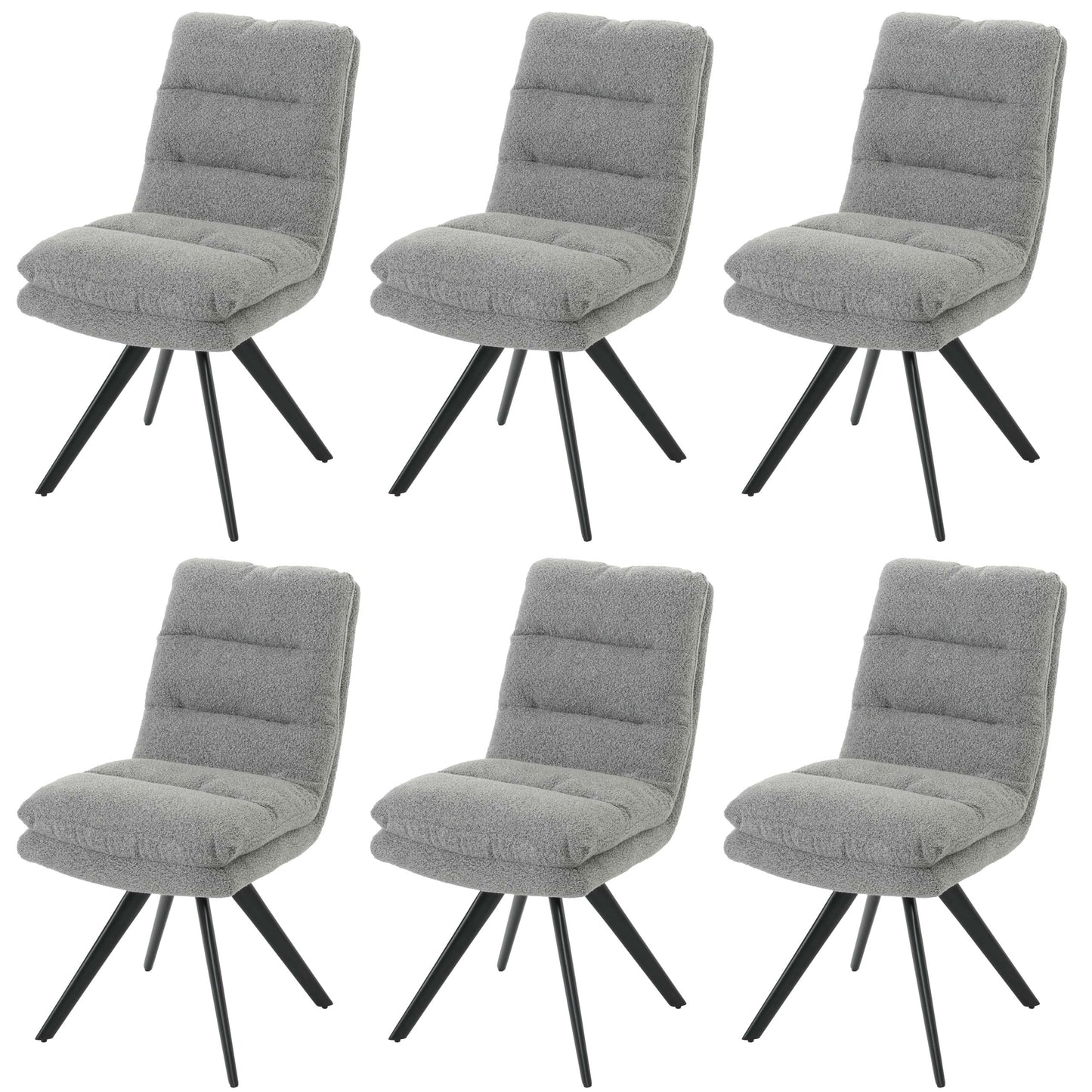 Cosmo Casa - Set van 6 Eetkamerstoelen - Keukenstoelen - Draaibaar - Automatische Positionering - Bouclé Stof - Lichtgrijs