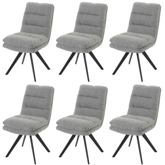 Cosmo Casa - Set van 6 Eetkamerstoelen - Keukenstoelen - Draaibaar - Automatische Positionering - Bouclé Stof - Lichtgrijs