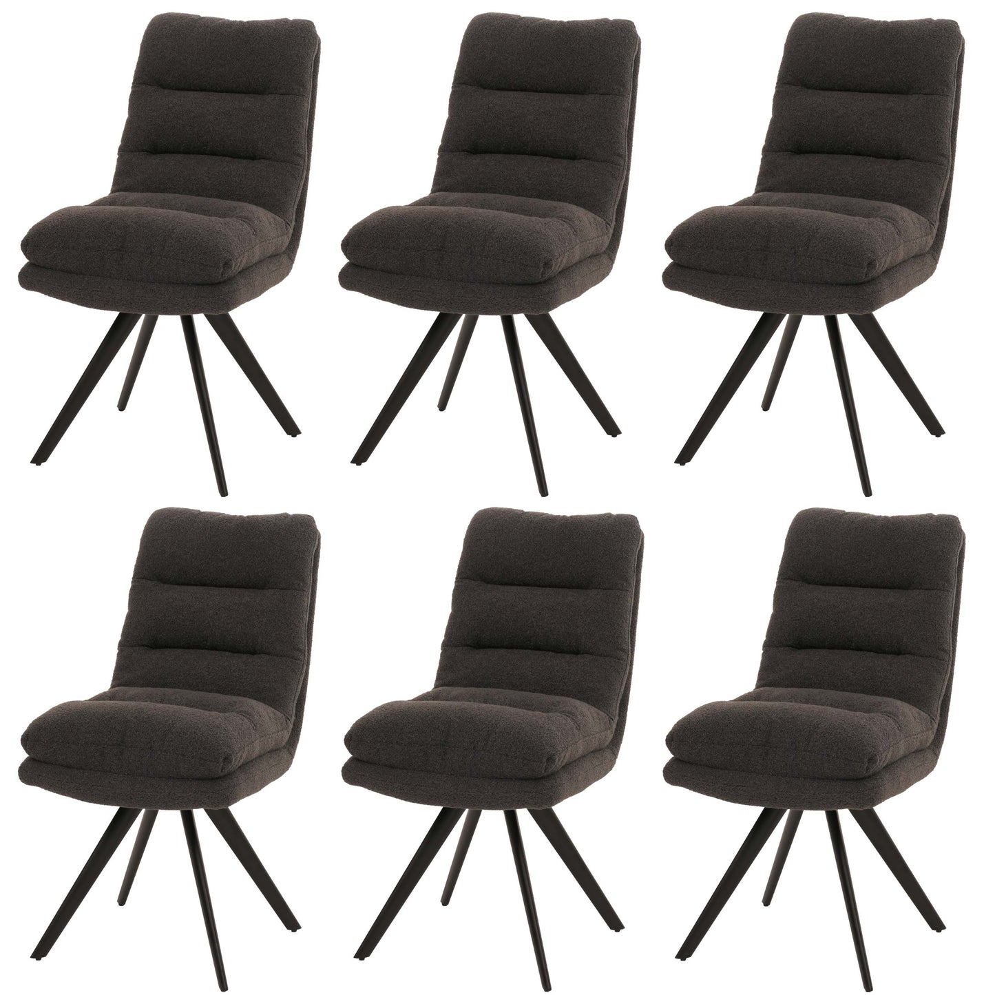 Cosmo Casa - Set van 6 Eetkamerstoelen - Draaibaar Auto-positie - Bouclé Stof - Donkergrijs