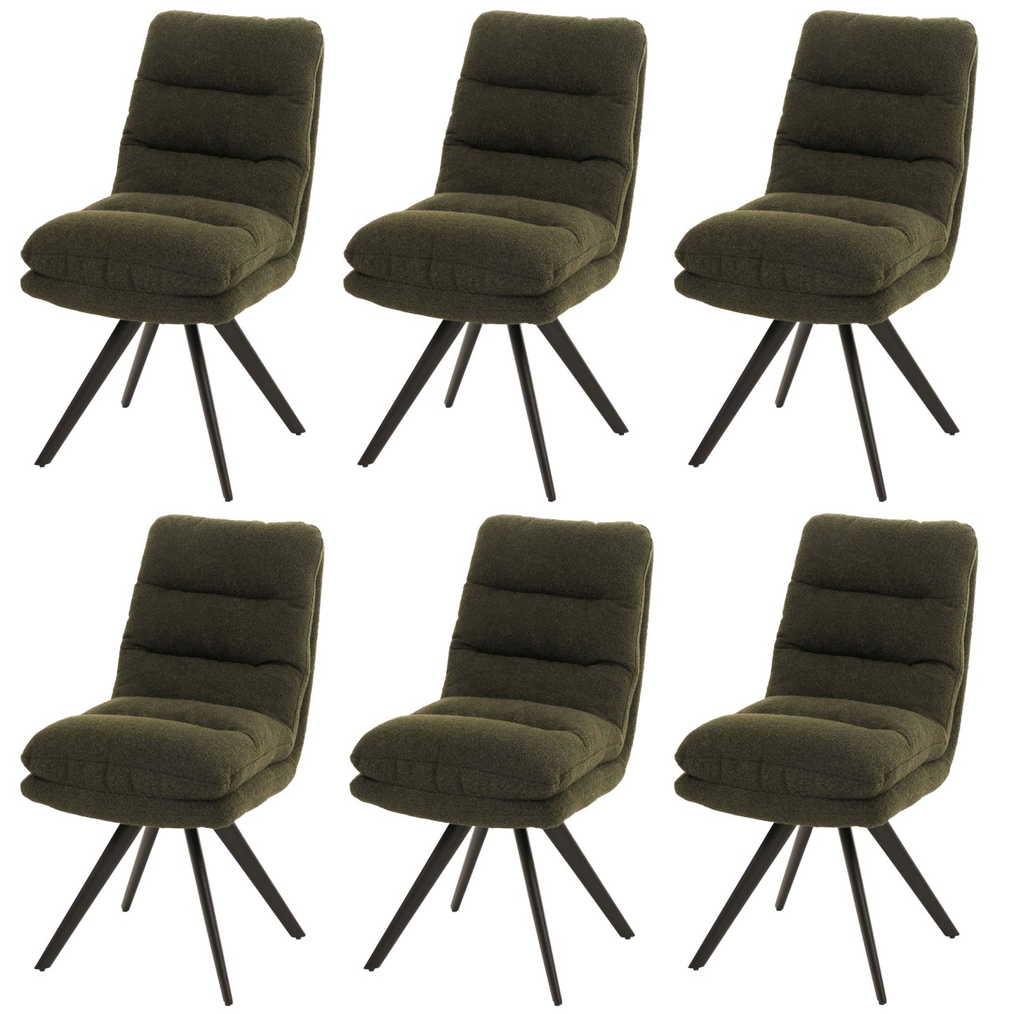 Cosmo Casa - Set van 6 Eetkamerstoelen - Draaibaar Auto-positie - Bouclé Stof - Groen