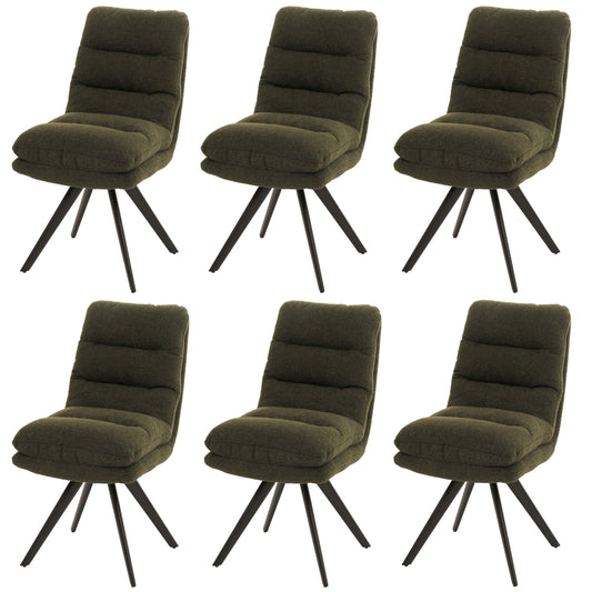 Cosmo Casa - Set van 6 Eetkamerstoelen - Draaibaar Auto-positie - Bouclé Stof - Groen
