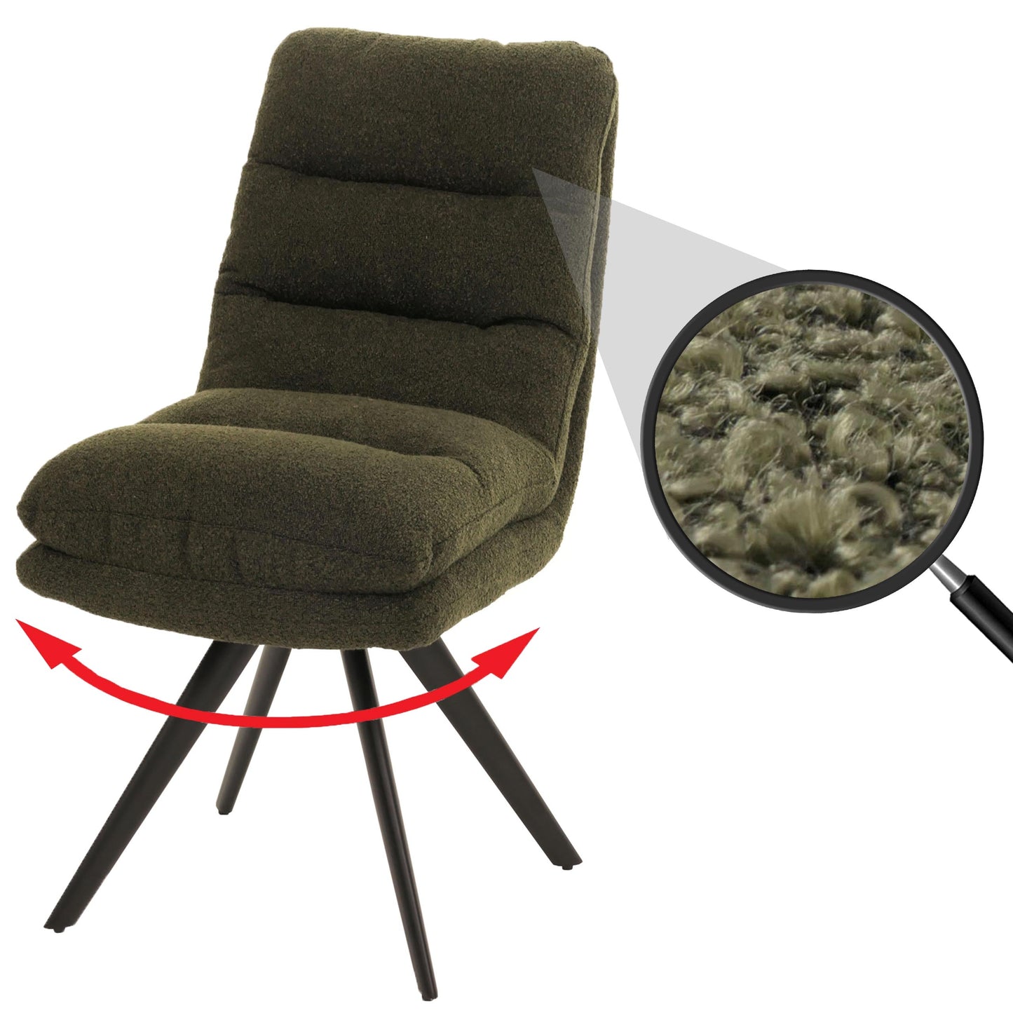 Cosmo Casa - Eetkamerstoel - Draaibaar Auto-positie - Bouclé Stof - Groen