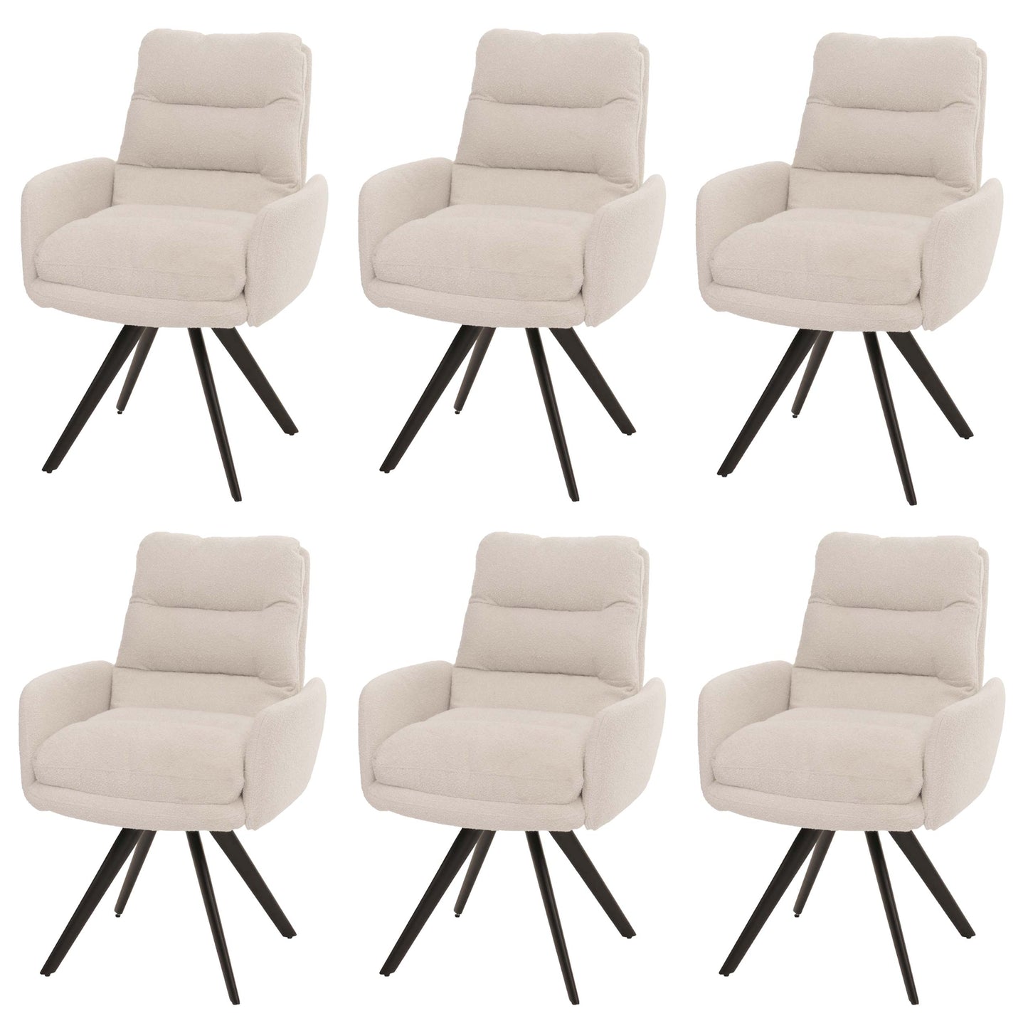 Cosmo Casa - Set van 6 Eetkamerstoelen - Draaibaar Auto-positie - Bouclé Stof - Crèmewit