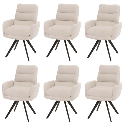 Cosmo Casa - Set van 6 Eetkamerstoelen - Draaibaar Auto-positie - Bouclé Stof - Crèmewit