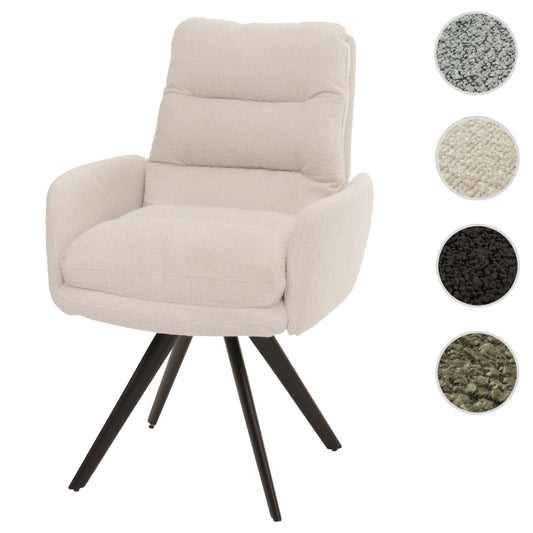 Cosmo Casa - Eetkamerstoel met Armleuningen - Draaibaar Auto-positie - Bouclé Stof - Crèmewit