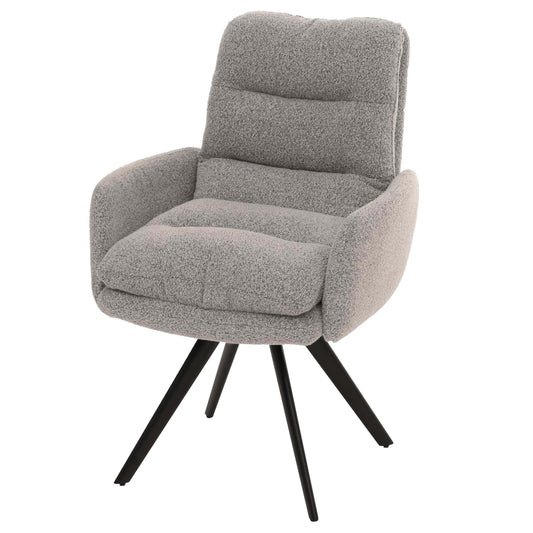Cosmo Casa - Eetkamerstoel met Armleuningen - Draaibaar Auto-positie - Bouclé Stof - Lichtgrijs
