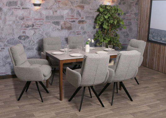 Cosmo Casa - Eetkamerstoel met Armleuningen - Draaibaar Auto-positie - Bouclé Stof - Lichtgrijs