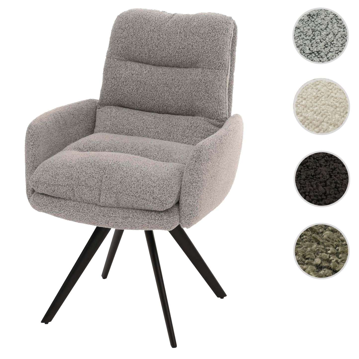 Cosmo Casa - Eetkamerstoel met Armleuningen - Draaibaar Auto-positie - Bouclé Stof - Lichtgrijs