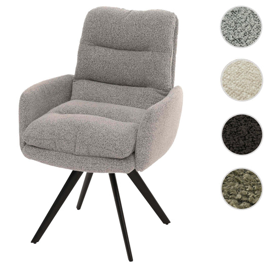 Cosmo Casa - Eetkamerstoel met Armleuningen - Draaibaar Auto-positie - Bouclé Stof - Lichtgrijs