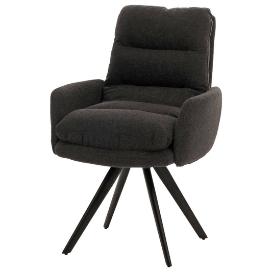 Cosmo Casa - Eetkamerstoel met Armleuningen - Draaibaar Auto-positie - Bouclé Stof - Donkergrijs