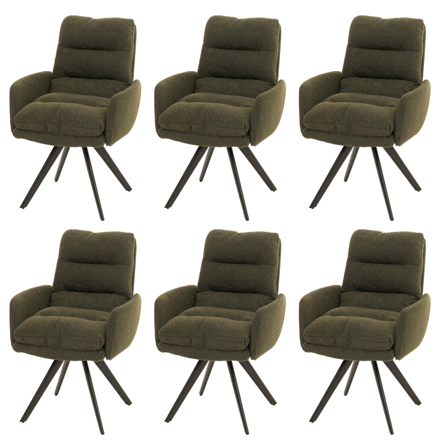 Cosmo Casa - Set van 6 Eetkamerstoelen - Draaibaar Auto-positie - Bouclé Stof - Groen