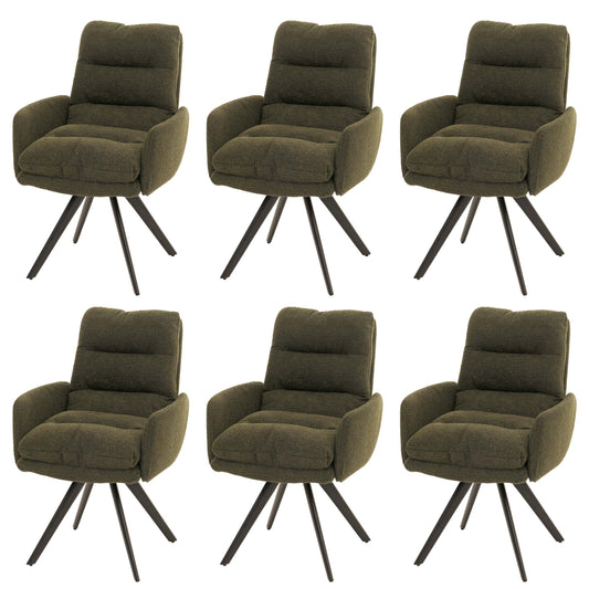 Cosmo Casa - Set van 6 Eetkamerstoelen - Draaibaar Auto-positie - Bouclé Stof - Groen