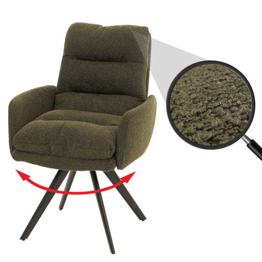 Cosmo Casa - Eetkamerstoel met Armleuningen - Draaibaar Auto-positie - Bouclé Stof - Groen