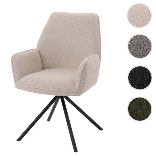 Cosmo Casa - Eetkamerstoel - Keukenstoel met Armleuning - Draaibaar - Automatische Positie - Bouclé Stof - Crème