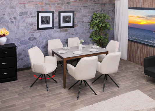 Cosmo Casa - Eetkamerstoel - Keukenstoel met Armleuning - Draaibaar - Automatische Positie - Bouclé Stof - Crème