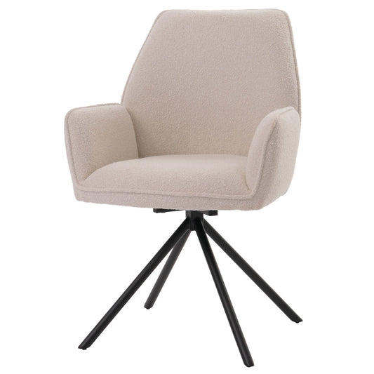 Cosmo Casa - Eetkamerstoel - Keukenstoel met Armleuning - Draaibaar - Automatische Positie - Bouclé Stof - Crème