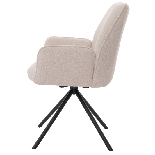 Cosmo Casa - Eetkamerstoel - Keukenstoel met Armleuning - Draaibaar - Automatische Positie - Bouclé Stof - Crème