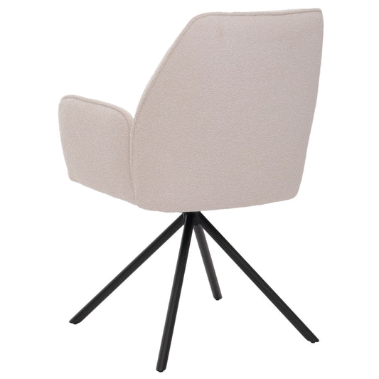 Cosmo Casa - Eetkamerstoel - Keukenstoel met Armleuning - Draaibaar - Automatische Positie - Bouclé Stof - Crème