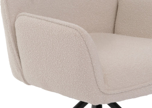 Cosmo Casa - Eetkamerstoel - Keukenstoel met Armleuning - Draaibaar - Automatische Positie - Bouclé Stof - Crème