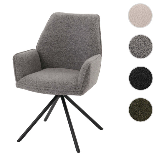 Cosmo Casa - Eetkamerstoel - Keukenstoel met Armleuning - Draaibaar - Automatische Positie - Bouclé Stof - Lichtgrijs