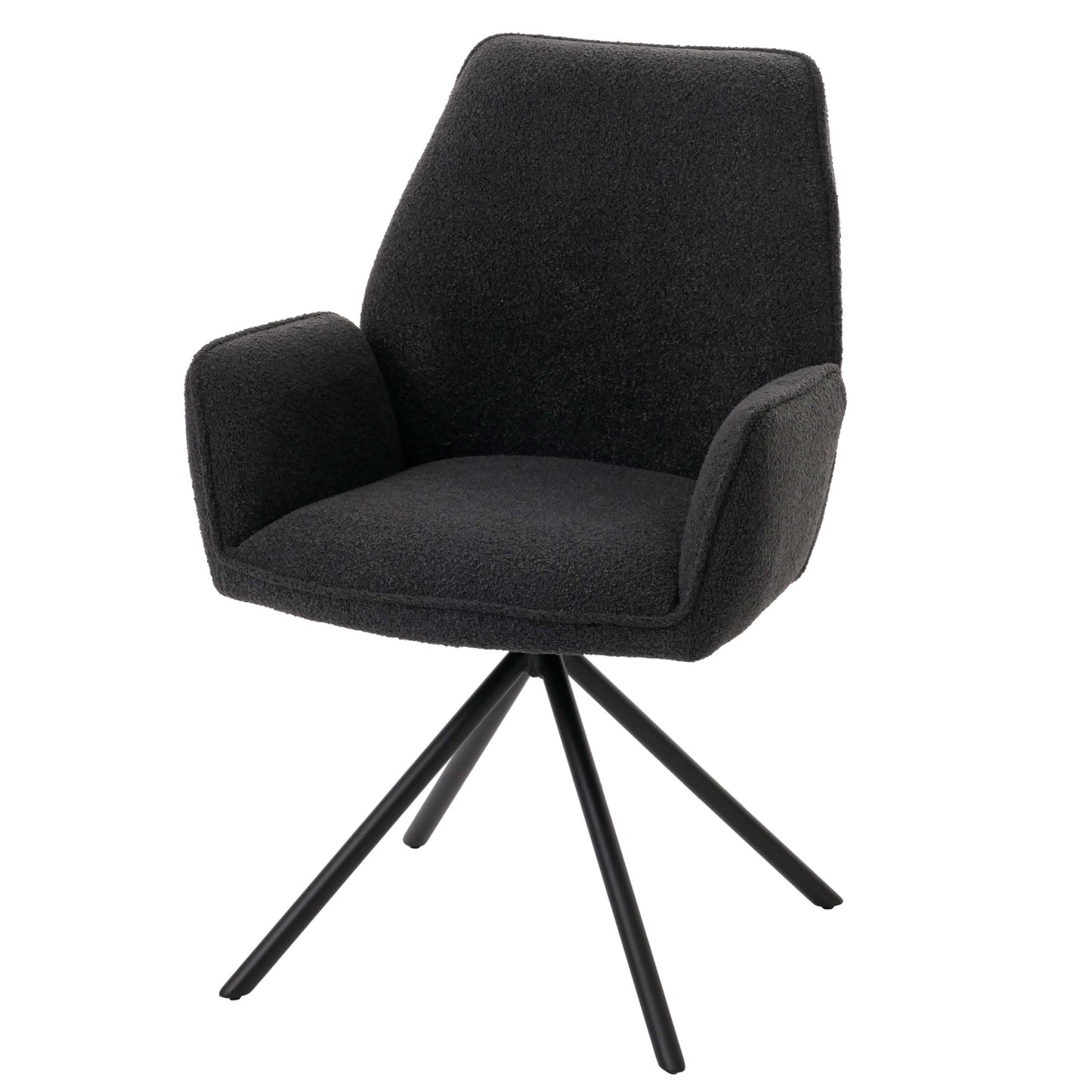 Cosmo Casa - Eetkamerstoel - Keukenstoel met Armleuning - Draaibaar - Automatische Positie - Bouclé Stof - Donkergrijs