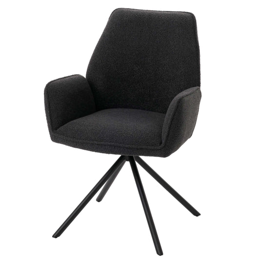 Cosmo Casa - Eetkamerstoel - Keukenstoel met Armleuning - Draaibaar - Automatische Positie - Bouclé Stof - Donkergrijs