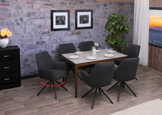 Cosmo Casa - Eetkamerstoel - Keukenstoel met Armleuning - Draaibaar - Automatische Positie - Bouclé Stof - Donkergrijs