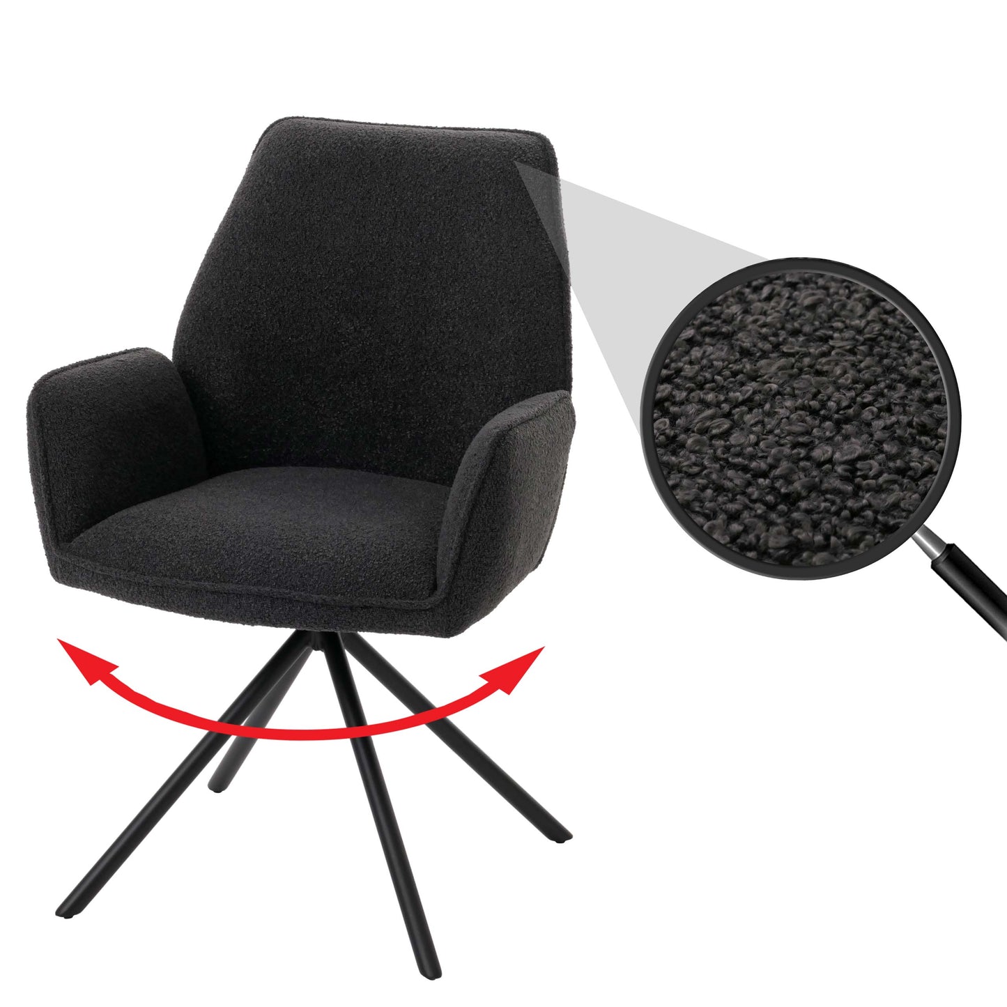 Cosmo Casa - Eetkamerstoel - Keukenstoel met Armleuning - Draaibaar - Automatische Positie - Bouclé Stof - Donkergrijs