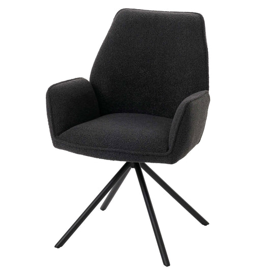 Cosmo Casa - Eetkamerstoel - Keukenstoel met Armleuning - Draaibaar - Automatische Positie - Bouclé Stof - Donkergrijs