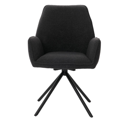 Cosmo Casa - Eetkamerstoel - Keukenstoel met Armleuning - Draaibaar - Automatische Positie - Bouclé Stof - Donkergrijs