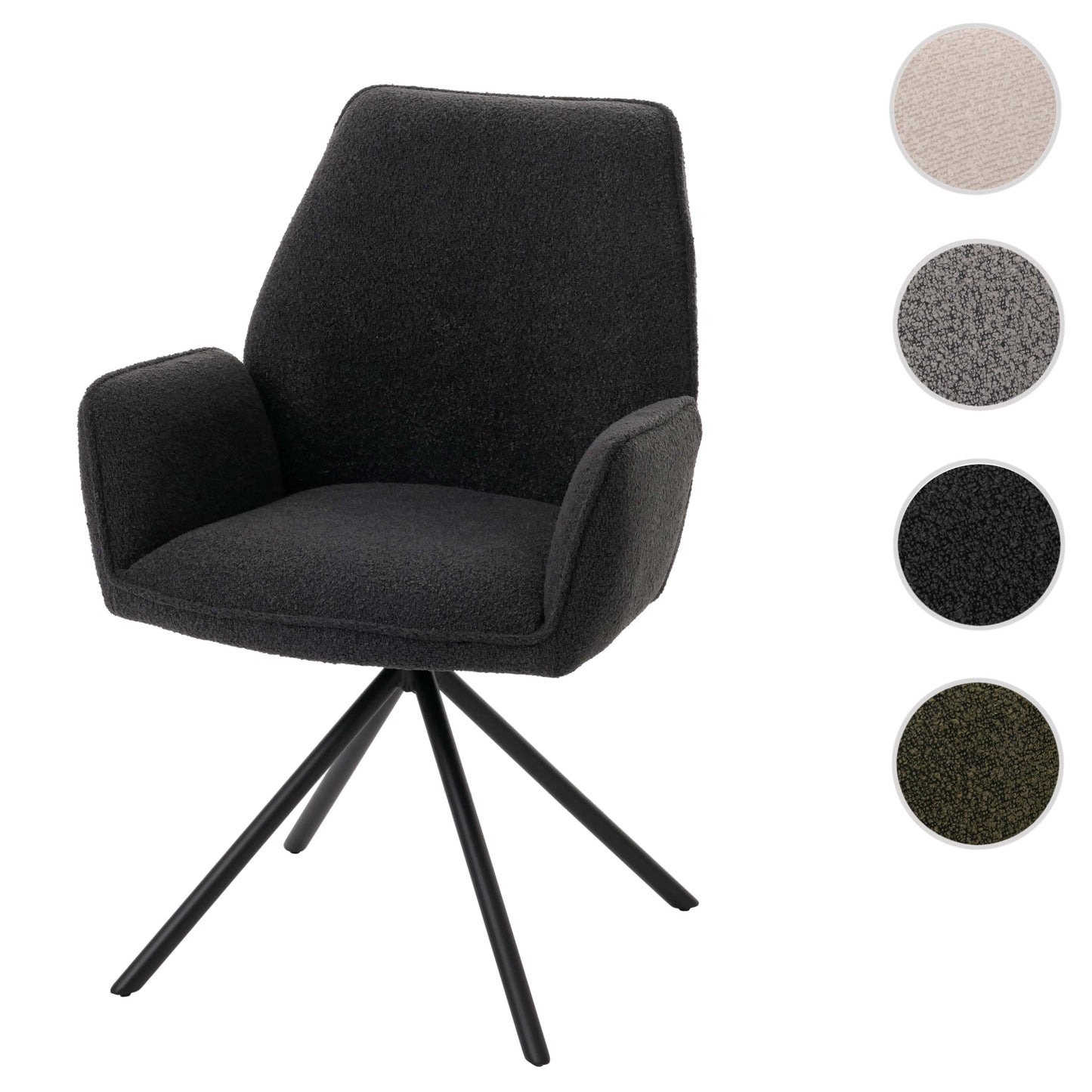 Cosmo Casa - Eetkamerstoel - Keukenstoel met Armleuning - Draaibaar - Automatische Positie - Bouclé Stof - Donkergrijs