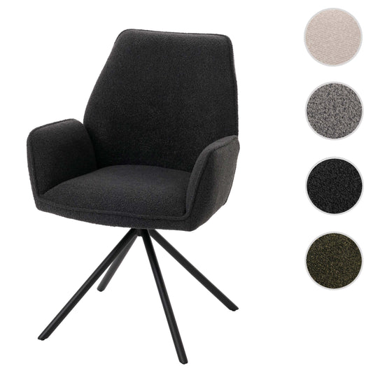 Cosmo Casa - Eetkamerstoel - Keukenstoel met Armleuning - Draaibaar - Automatische Positie - Bouclé Stof - Donkergrijs