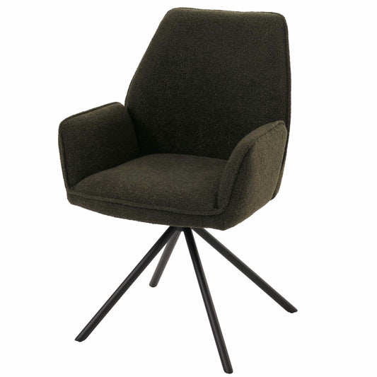 Cosmo Casa - Eetkamerstoel - Keukenstoel met Armleuning - Draaibaar - Automatische Positie - Bouclé Stof - Olijfgroen