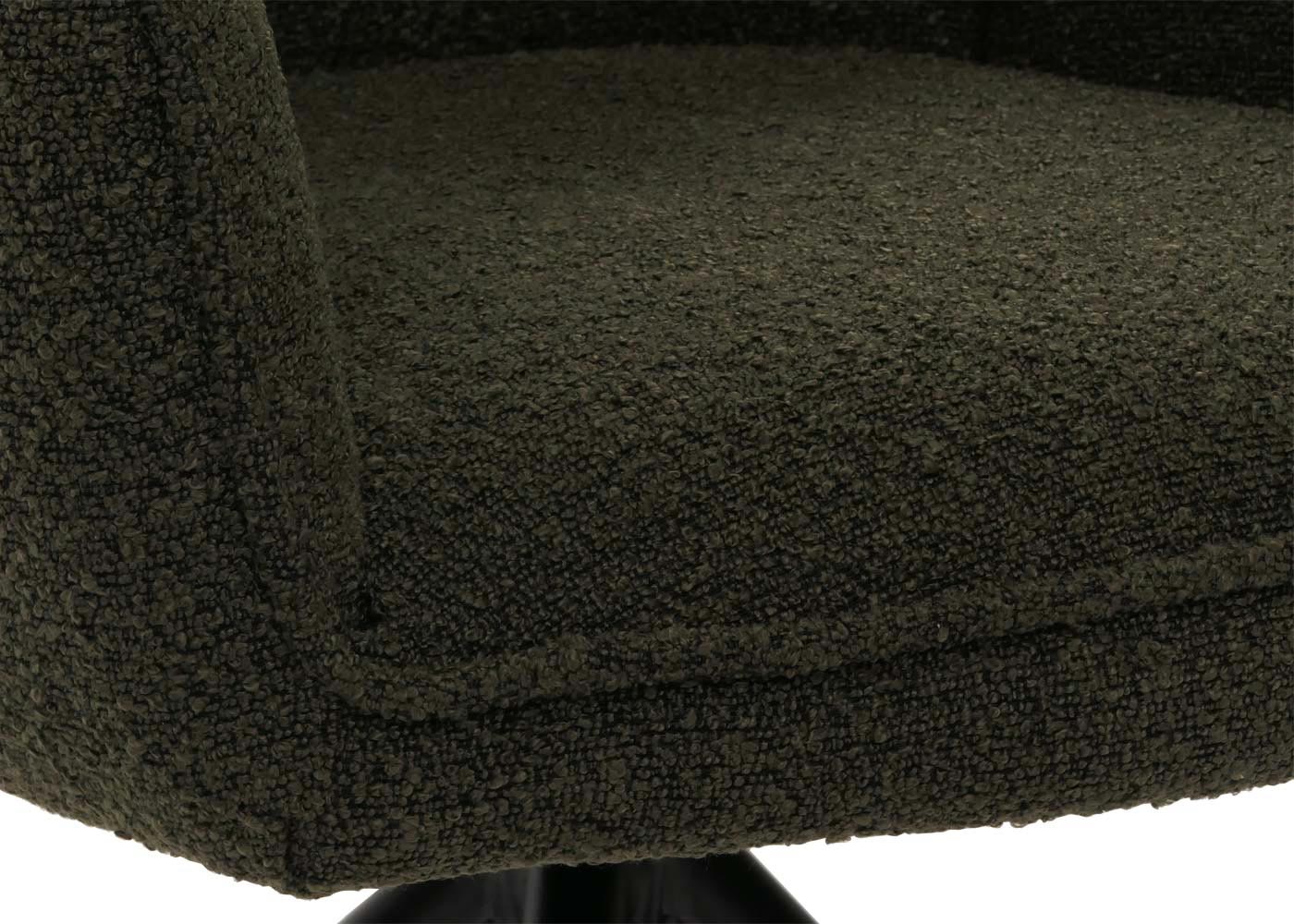 Cosmo Casa - Eetkamerstoel - Keukenstoel met Armleuning - Draaibaar - Automatische Positie - Bouclé Stof - Olijfgroen