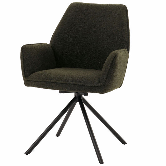 Cosmo Casa - Eetkamerstoel - Keukenstoel met Armleuning - Draaibaar - Automatische Positie - Bouclé Stof - Olijfgroen