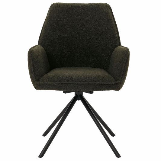 Cosmo Casa - Eetkamerstoel - Keukenstoel met Armleuning - Draaibaar - Automatische Positie - Bouclé Stof - Olijfgroen