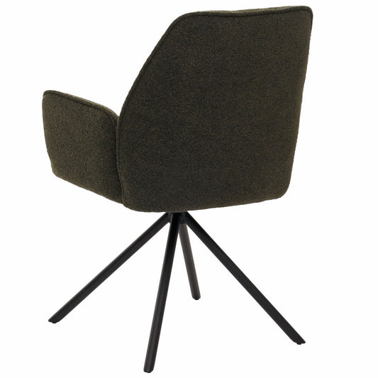 Cosmo Casa - Eetkamerstoel - Keukenstoel met Armleuning - Draaibaar - Automatische Positie - Bouclé Stof - Olijfgroen