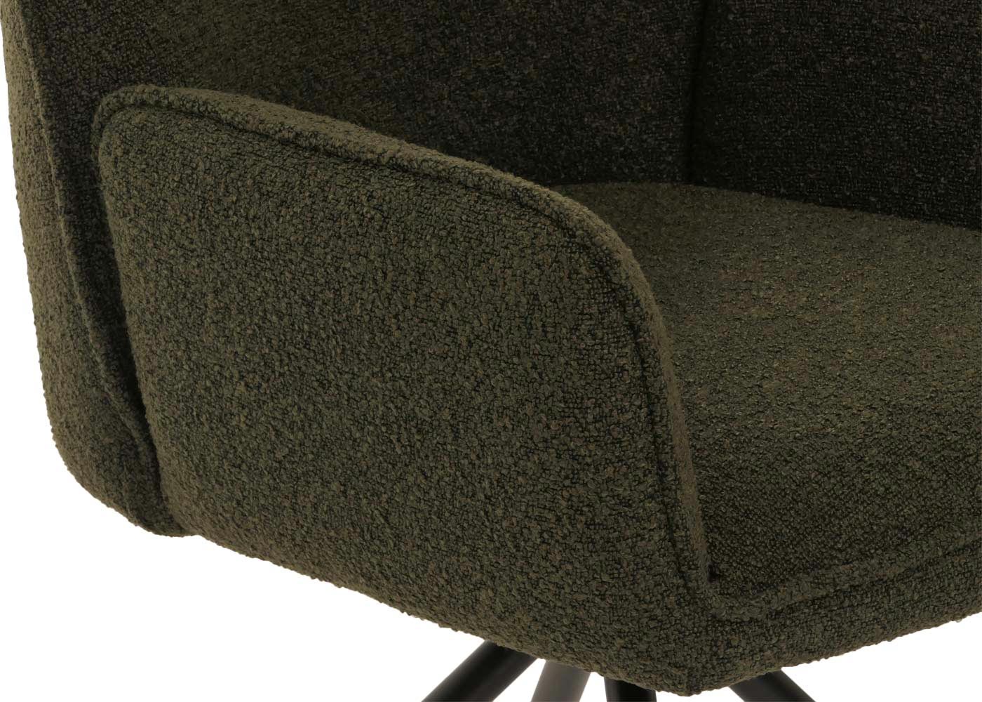 Cosmo Casa - Eetkamerstoel - Keukenstoel met Armleuning - Draaibaar - Automatische Positie - Bouclé Stof - Olijfgroen