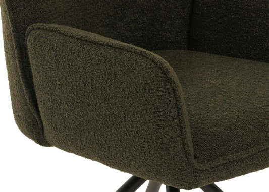 Cosmo Casa - Eetkamerstoel - Keukenstoel met Armleuning - Draaibaar - Automatische Positie - Bouclé Stof - Olijfgroen