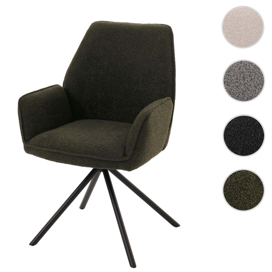 Cosmo Casa - Eetkamerstoel - Keukenstoel met Armleuning - Draaibaar - Automatische Positie - Bouclé Stof - Olijfgroen