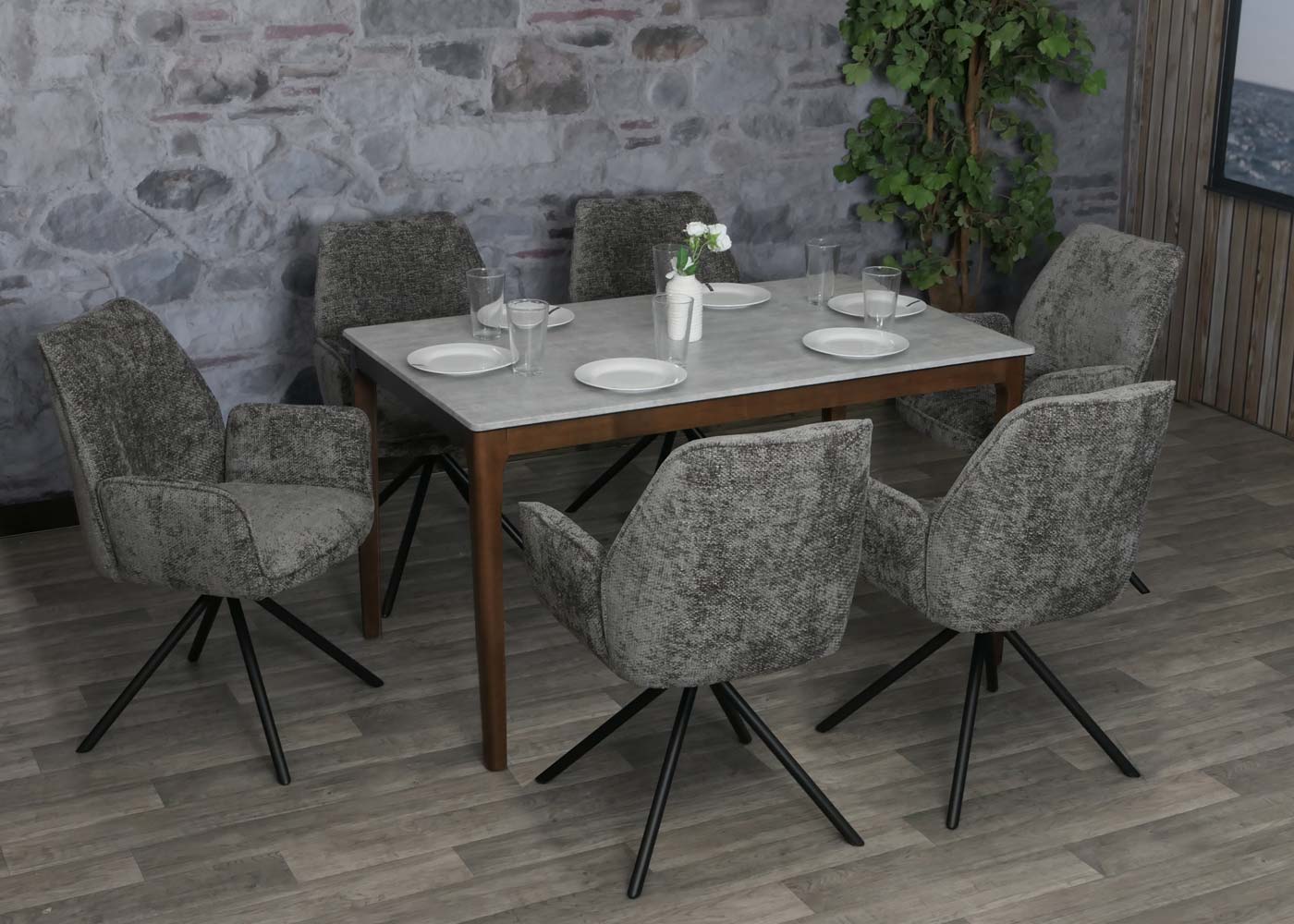 Cosmo Casa - Eetkamerstoel - Keukenstoel met Armleuning - Draaibaar - Automatische Positie - Chenille Textiel - Donkergrijs