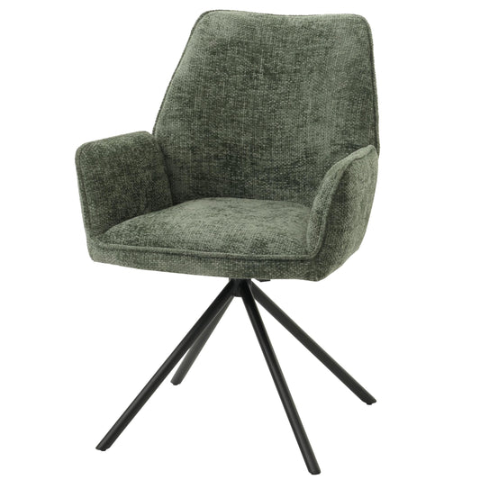 Cosmo Casa - Eetkamerstoel - Keukenstoel met Armleuning - Draaibaar - Automatische Positie - Chenille Textiel - Groen