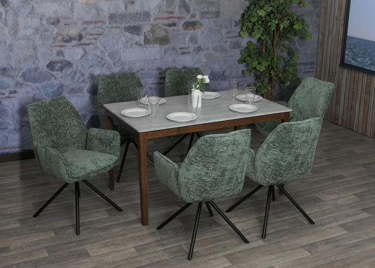 Cosmo Casa - Eetkamerstoel - Keukenstoel met Armleuning - Draaibaar - Automatische Positie - Chenille Textiel - Groen