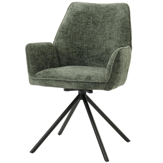 Cosmo Casa - Eetkamerstoel - Keukenstoel met Armleuning - Draaibaar - Automatische Positie - Chenille Textiel - Groen