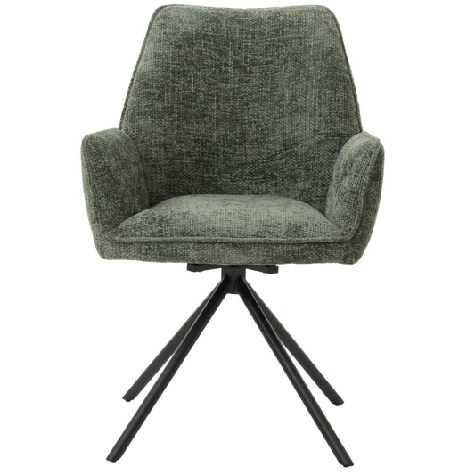 Cosmo Casa - Eetkamerstoel - Keukenstoel met Armleuning - Draaibaar - Automatische Positie - Chenille Textiel - Groen