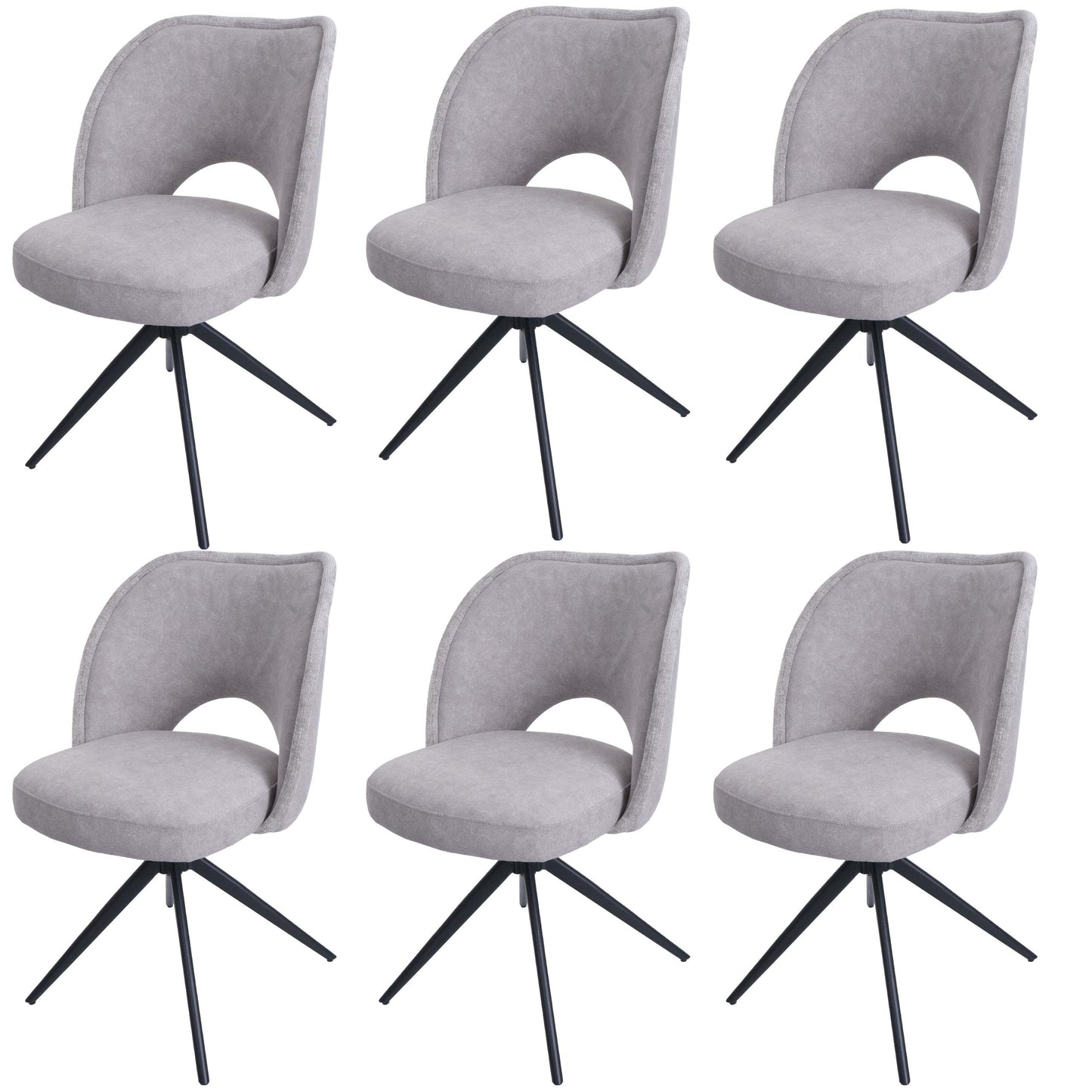 Cosmo Casa - Set van 6 Eetkamerstoelen - Gestoffeerde Keukenstoelen - Draaibaar met Auto-Return - Textiel - Lichtgrijs