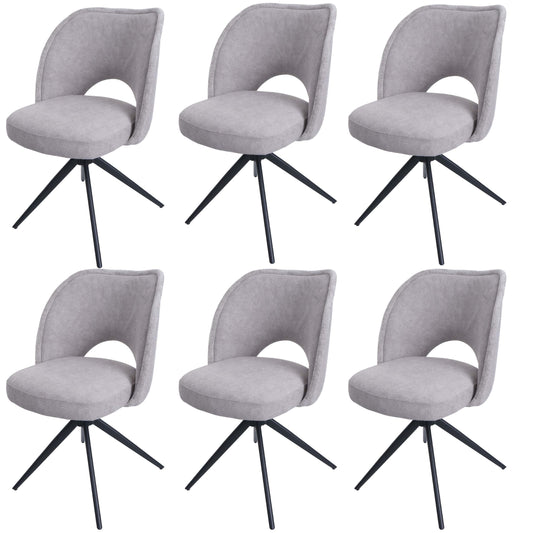 Cosmo Casa - Set van 6 Eetkamerstoelen - Gestoffeerde Keukenstoelen - Draaibaar met Auto-Return - Textiel - Lichtgrijs