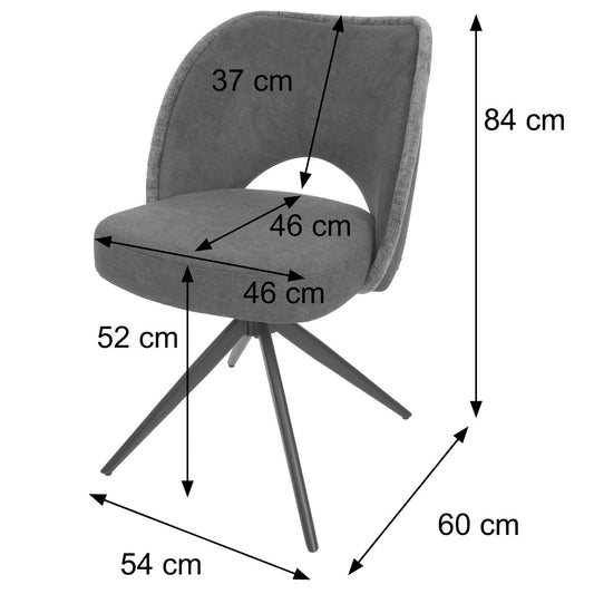 Cosmo Casa - Set van 2 Eetkamerstoelen - Gestoffeerde Keukenstoelen - Draaibaar met Auto-Return - Textiel - Donkergrijs