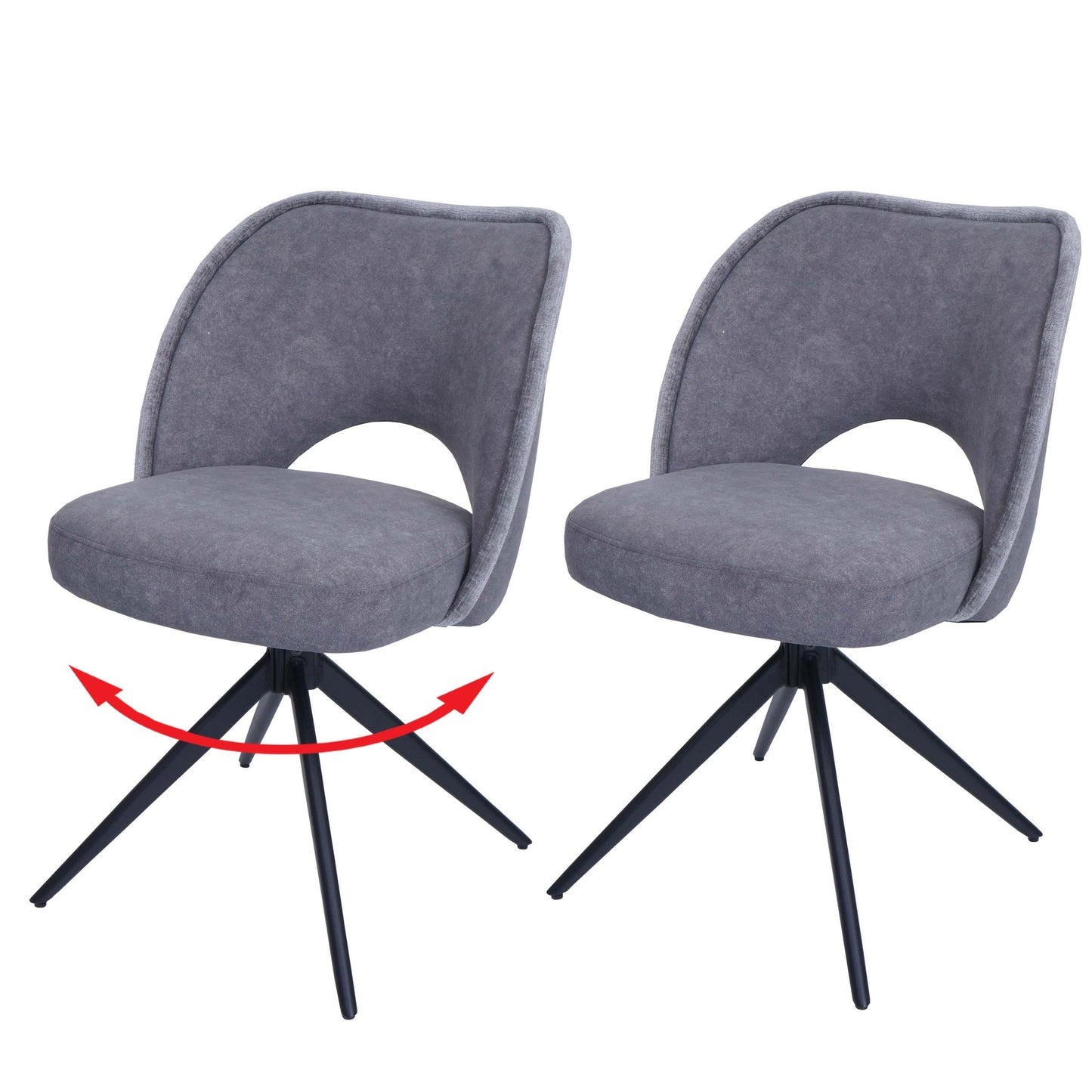 Cosmo Casa - Set van 2 Eetkamerstoelen - Gestoffeerde Keukenstoelen - Draaibaar met Auto-Return - Textiel - Donkergrijs